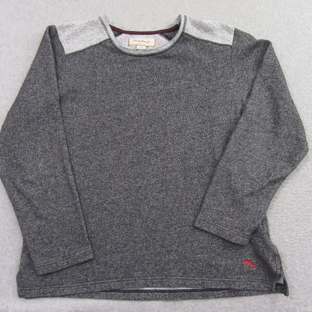 Tommy‎ Bahama Mens Pullover Sweater L Gray Heather Color Block Fleece